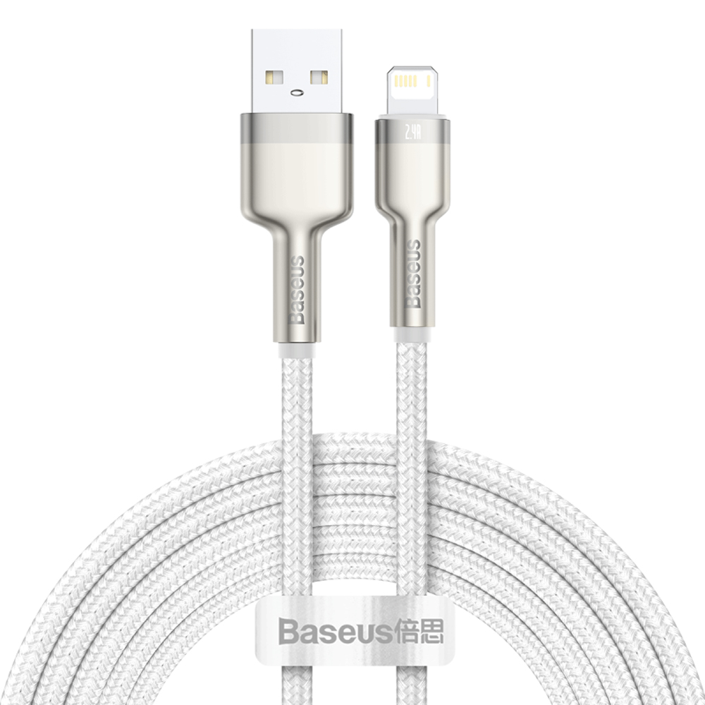 【BASEUS】倍思2.4A金屬卡福樂USB to Lightning數據線 充電線 蘋果線 200公分 白色