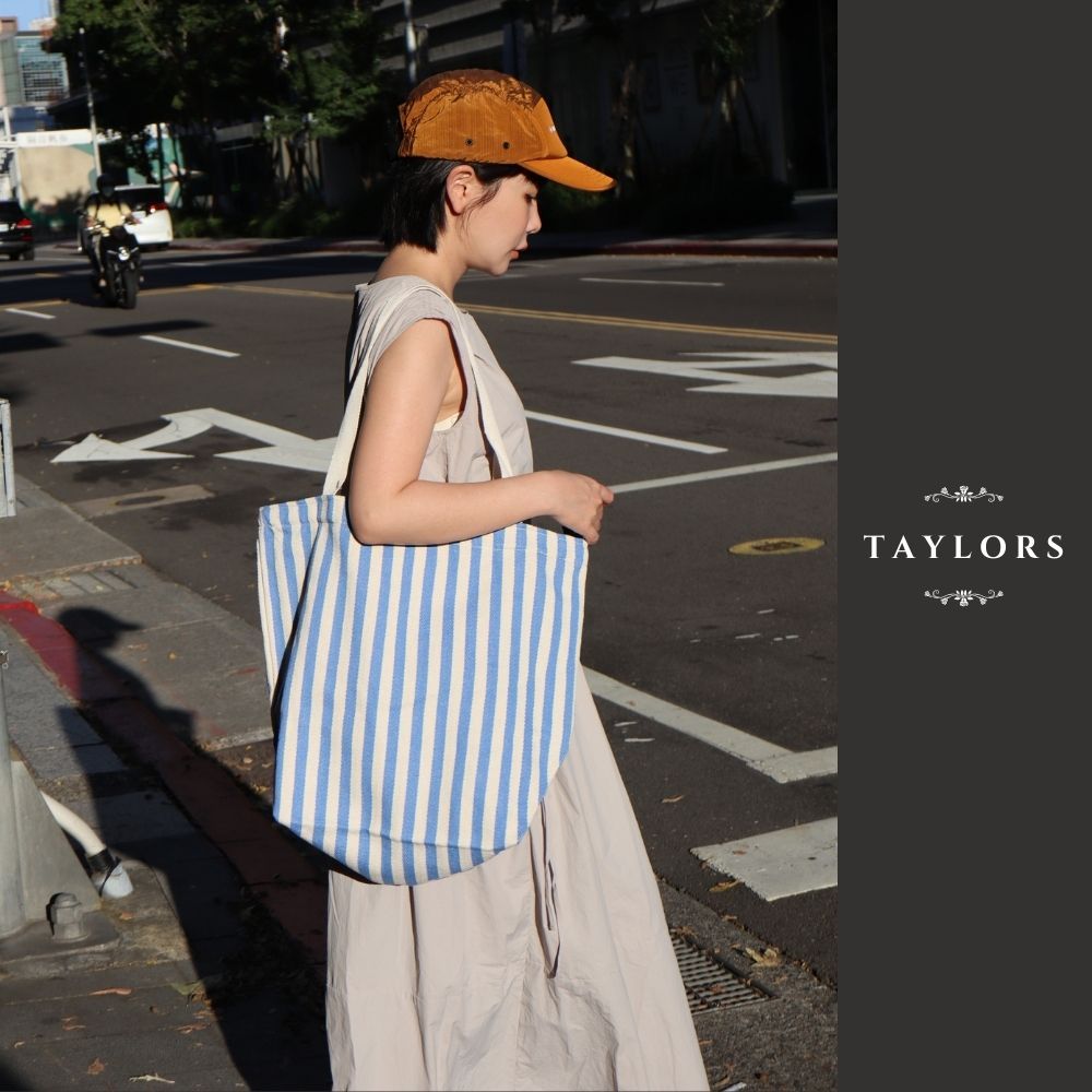 【TAYLORS】Korean style summer striped canvas tote bag, , large