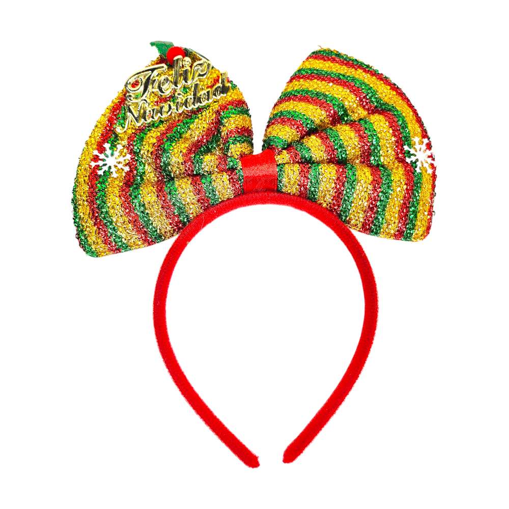 摩達客-聖誕可愛大蝴蝶結髮箍_金紅綠款-耶誕派對交換禮物, , large