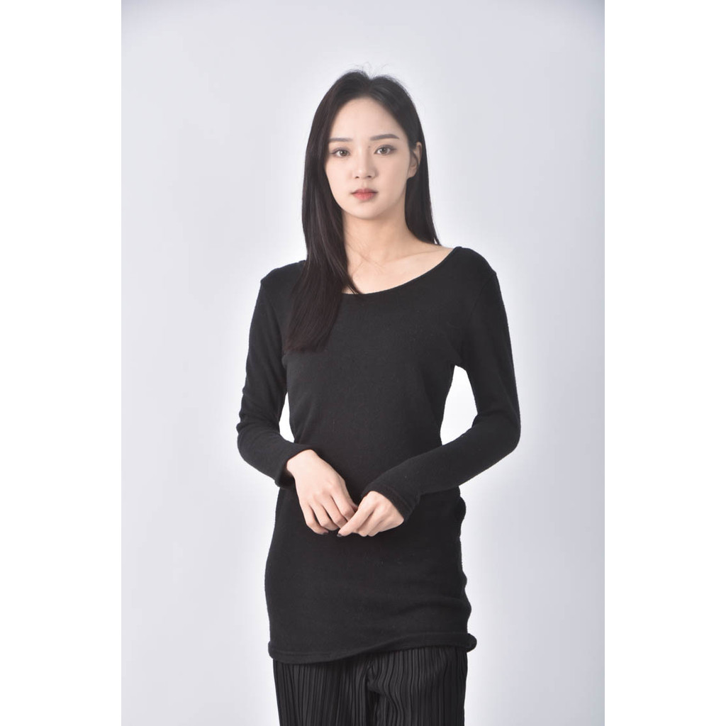 (S) 【又又私服】alice fashion shop質感圓領黑色長袖上衣二手衣, , large