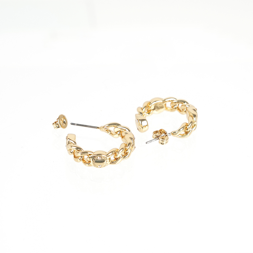 COACH 鉚釘及鎖鏈設計圓弧形針式耳環(金色), , large