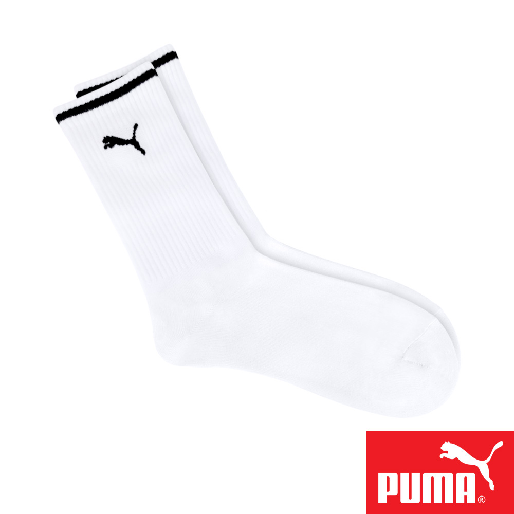 PUMA 男女款中筒襪1雙裝 彪馬 跳豹 男襪 女襪 襪子 運動襪 小腿襪 棉襪 柔軟 棉質 舒適 高彈 耐磨 黑 白, 白,39-42(EU)/25-27(cm), large