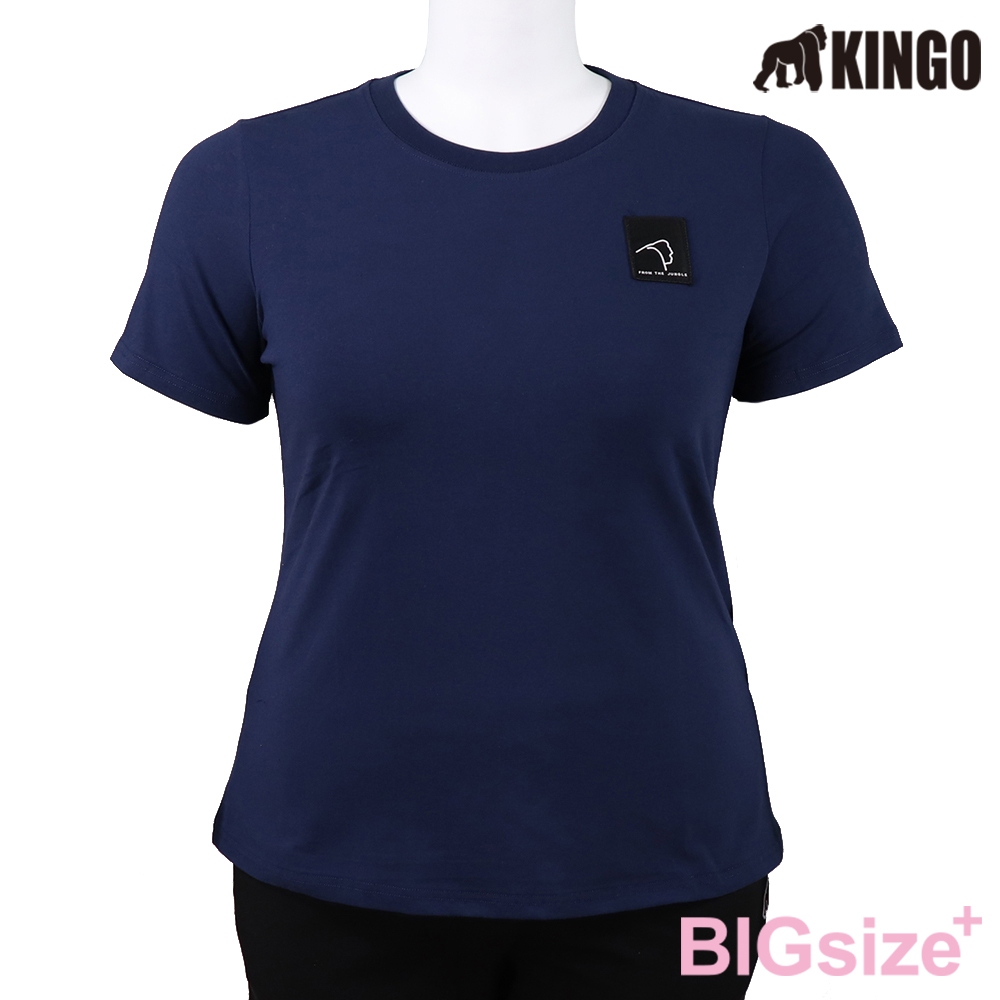 KINGO-大尺碼-女款 圓領T恤-丈青-414131, , large