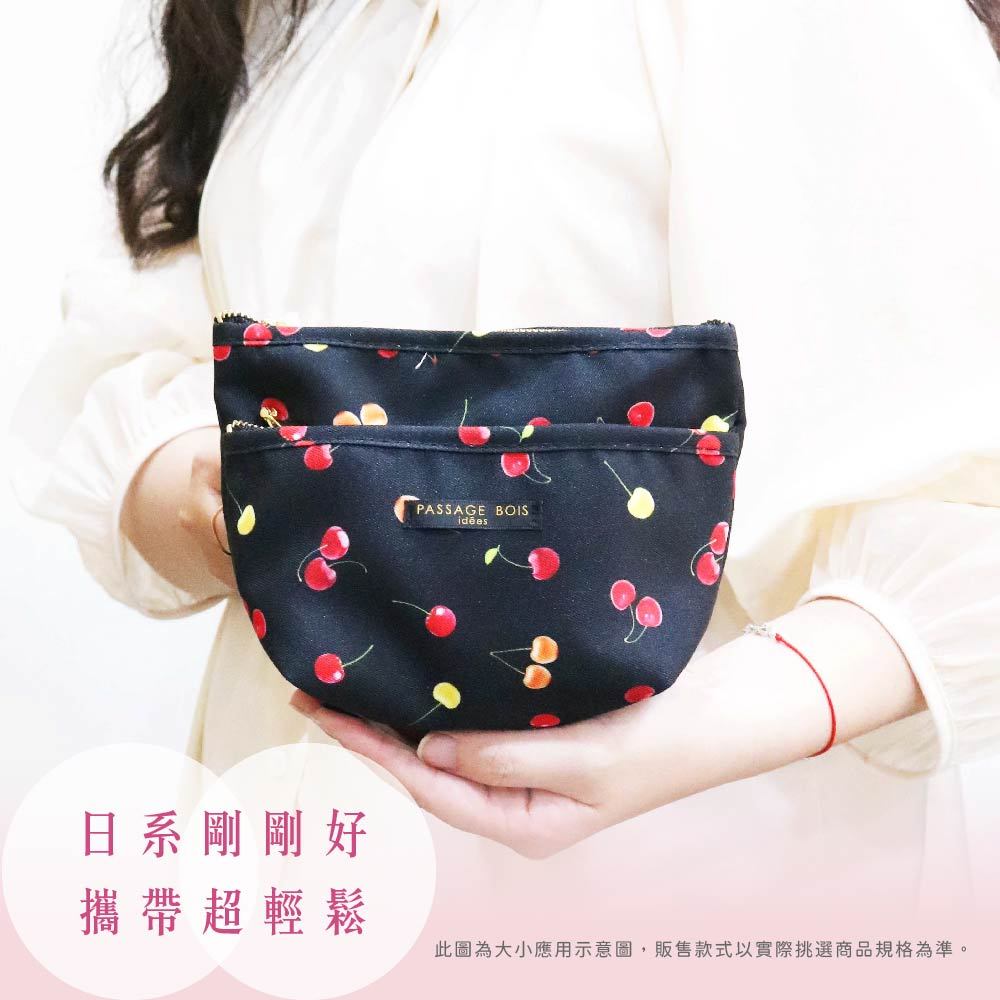 日本製 【Passage Bois】櫻桃 大容量三層拉鍊化妝包, , large