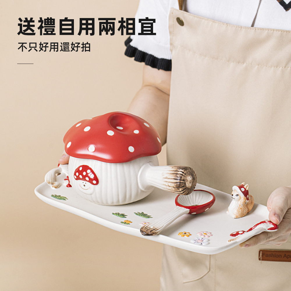 【上手家居】蘑菇陶瓷碗套組 蘑菇碗+匙套組(湯碗/可愛碗/手把碗/瓷碗/手柄碗), , large