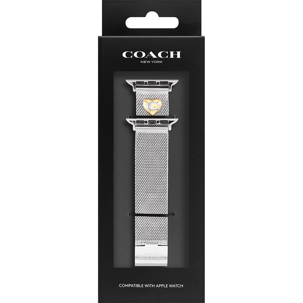 COACH Apple Watch 錶帶 38/40/41mm 適用 米蘭鍊帶 C字愛心錶帶-銀色(不含手錶), , large