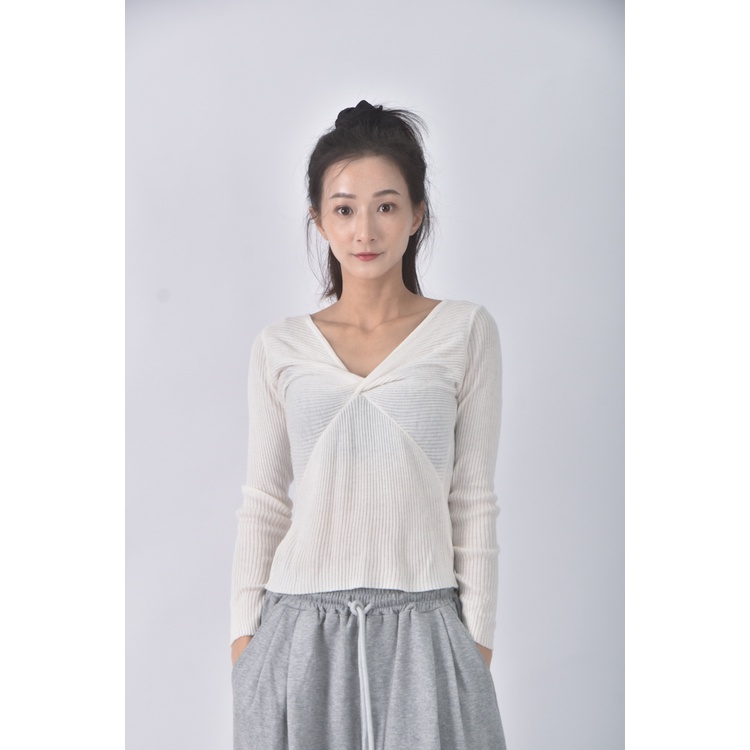 (S) 【安于晴Charlene私服】air space lady質感V領白色長袖上衣二手衣, , large