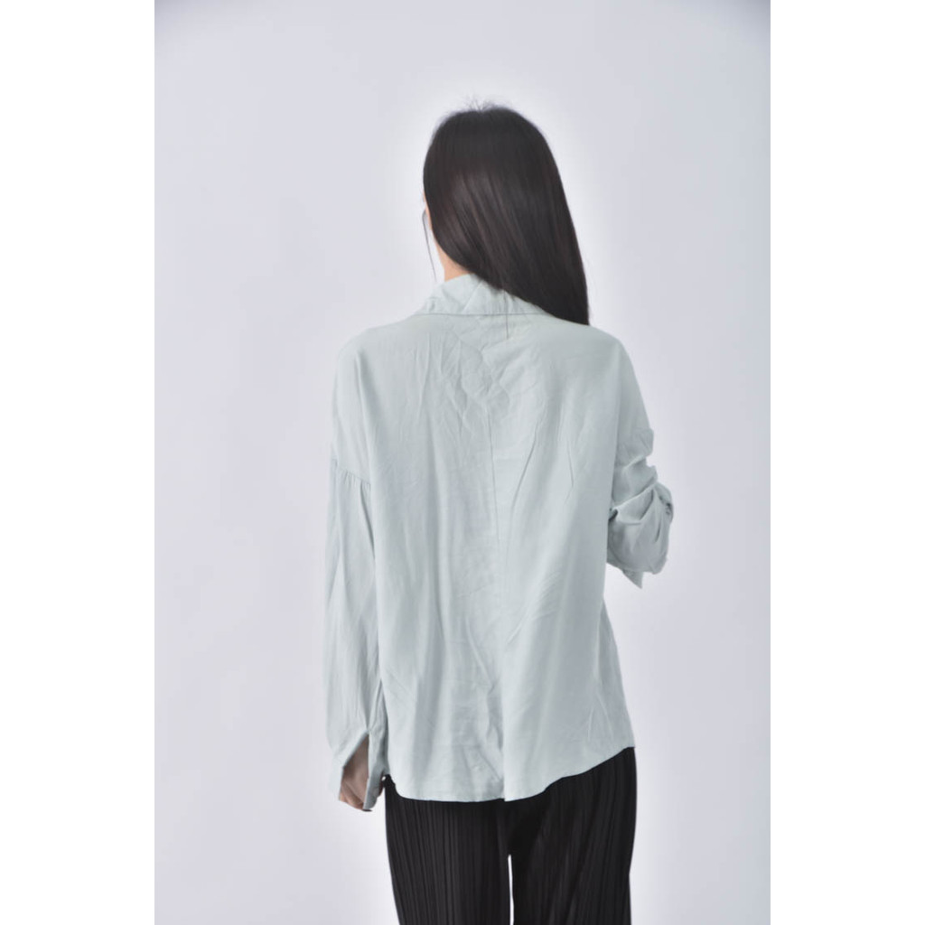 (XL) blue shop韓牌落肩綠色襯衫上衣二手衣, , large