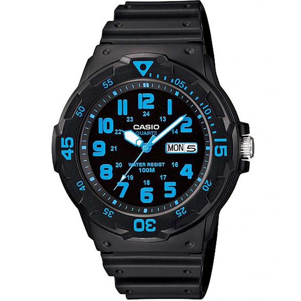 CASIO 卡西歐 DIVER LOOK 潛水運動風手錶-黑x螢光藍 MRW-200H-2BV, , large