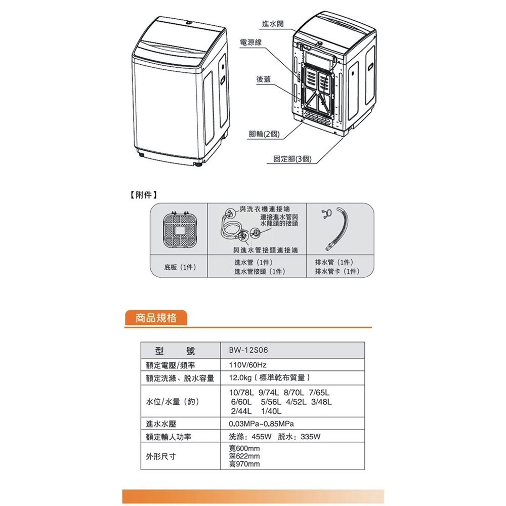 Kolin 12KG Single Tub Fully Automatic Top-Load Washing Machine BW-12S06, , large