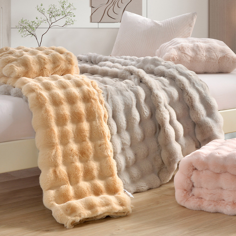 [LY SHIN BEDDING] Betrise Gray | Prague imitation rabbit plush fur blanket (large size 180x210cm), , large