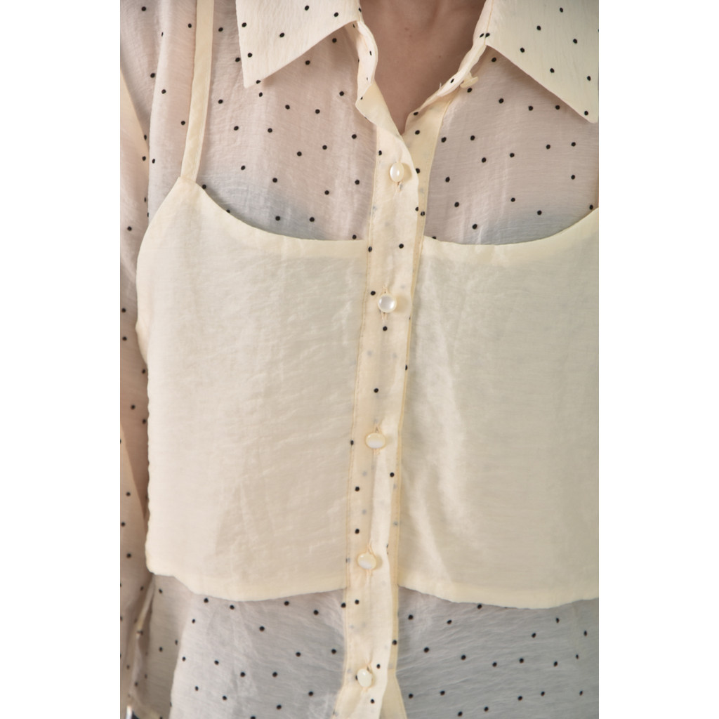 (M) blowing點點透膚黃色長袖上衣二手衣, , large