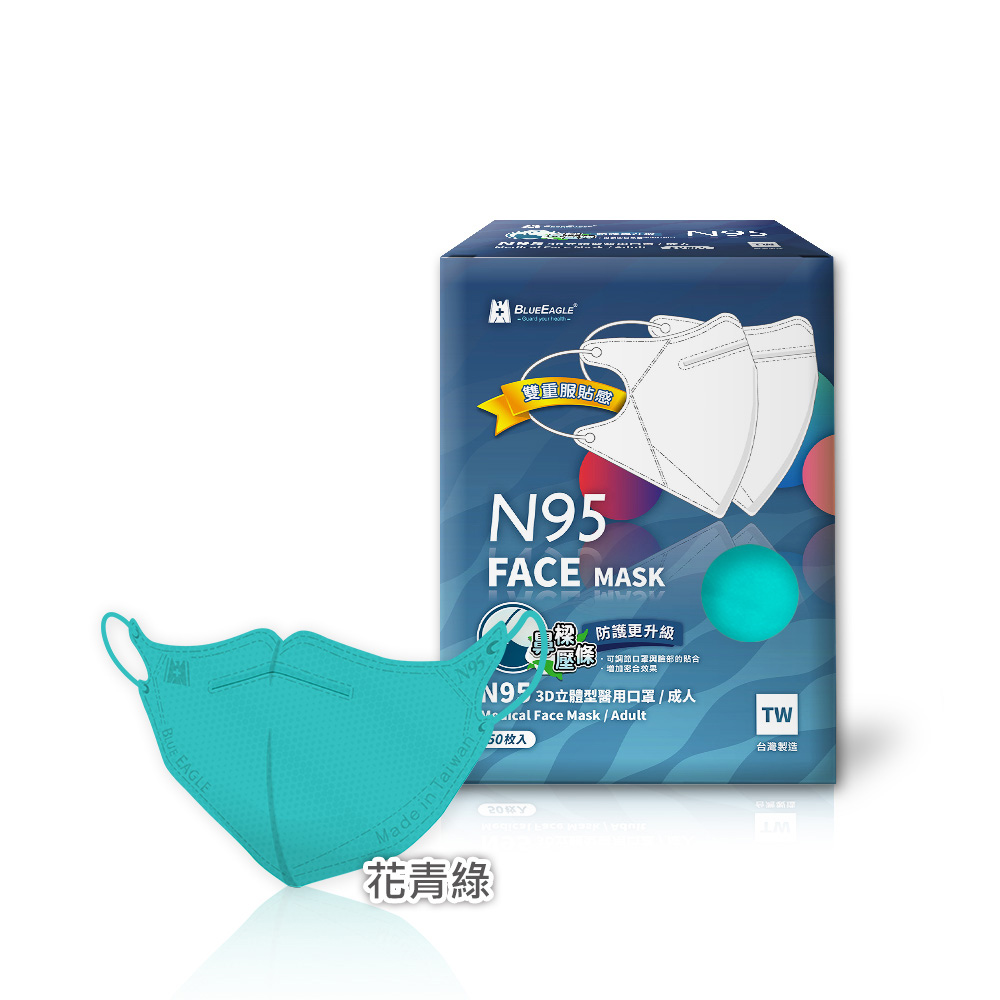 【醫碩科技】藍鷹牌 N95醫用立體型成人口罩 五層防護 壓條款 多色可選, , large