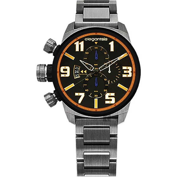 elegantsis Army 叢林戰鬥強悍三眼計時腕錶-黑x鐵灰/42mm ELJF48KS-OB05MA, , large