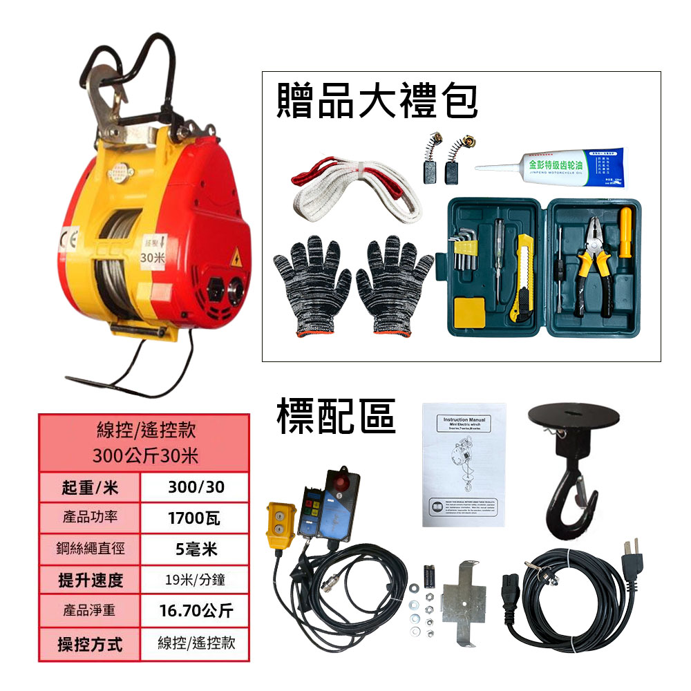 2nd generation electric crane 110V-300KG wired control + remote control, , large