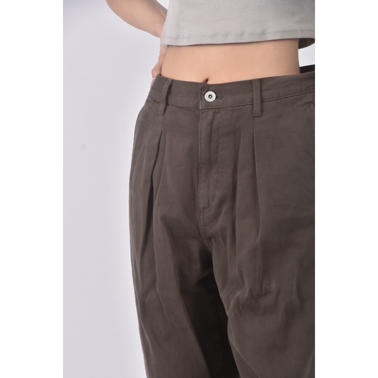 (L) uniqlo高腰丹寧牛仔質感棉質純棉棕色長褲二手衣, , large