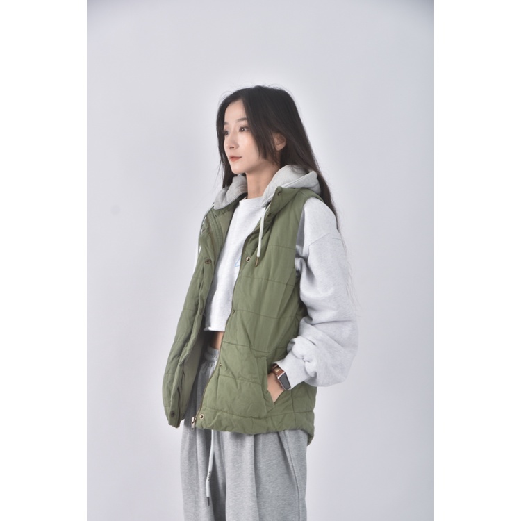 (S) fifty percent棉質純棉連帽背心綠色外套二手衣, , large