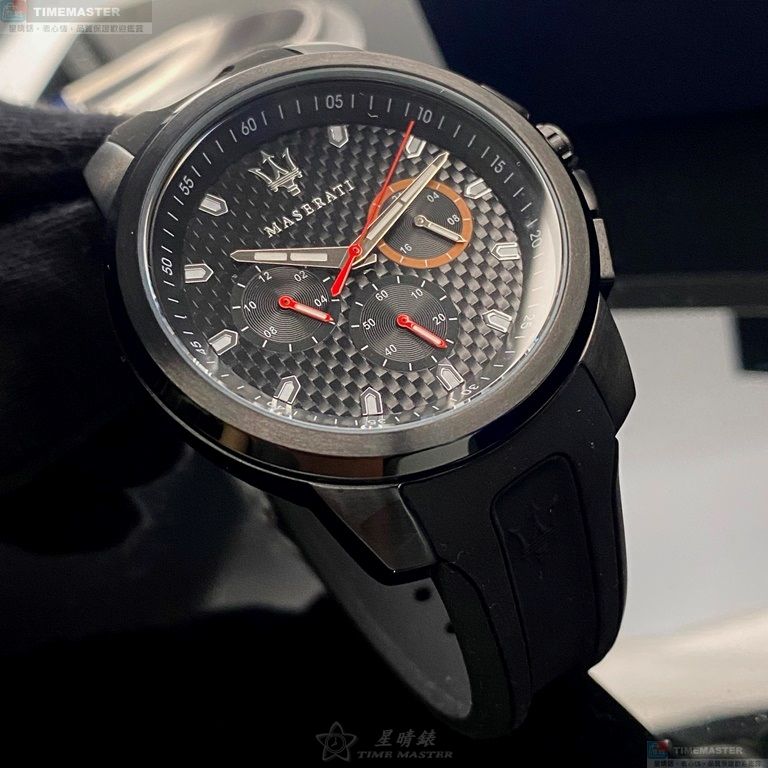 [星晴錶業]MASERATI手錶,44mm,R8851123007黑色錶面黑錶殼深黑色矽膠錶帶款, , large
