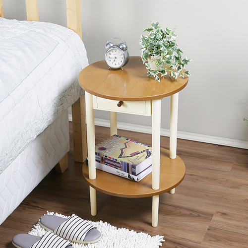 《C&B》鄉村趣古木調圓形茶几邊桌/台灣生產, , large