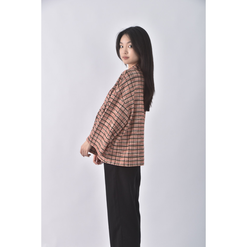 (2XL) 質感格紋紅色外套二手衣, , large
