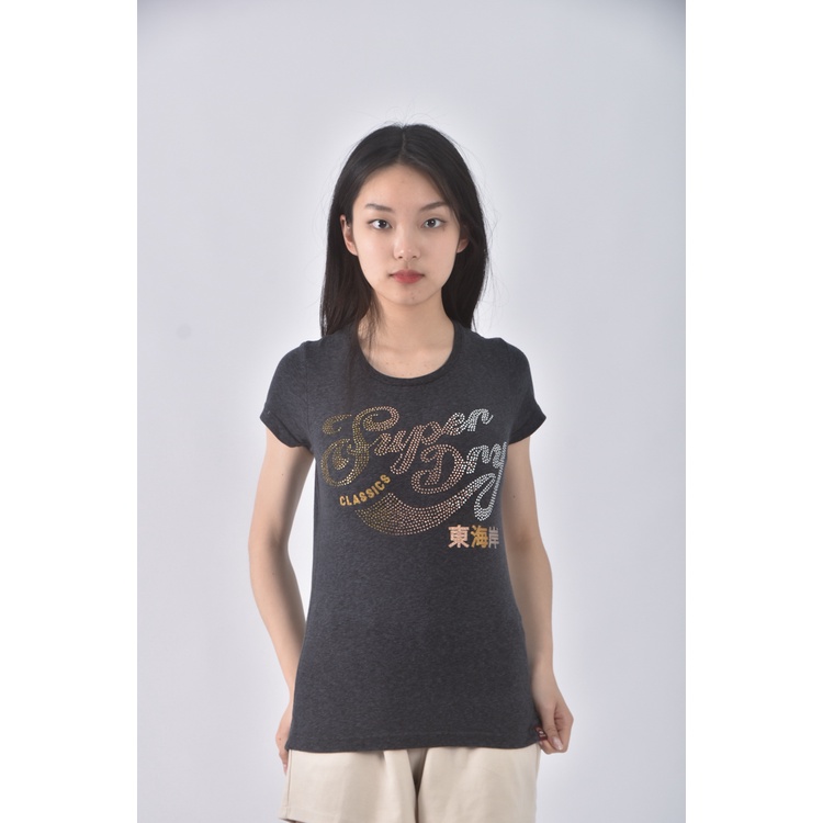 (S) superdry棉質圖案灰色短袖上衣二手衣, , large