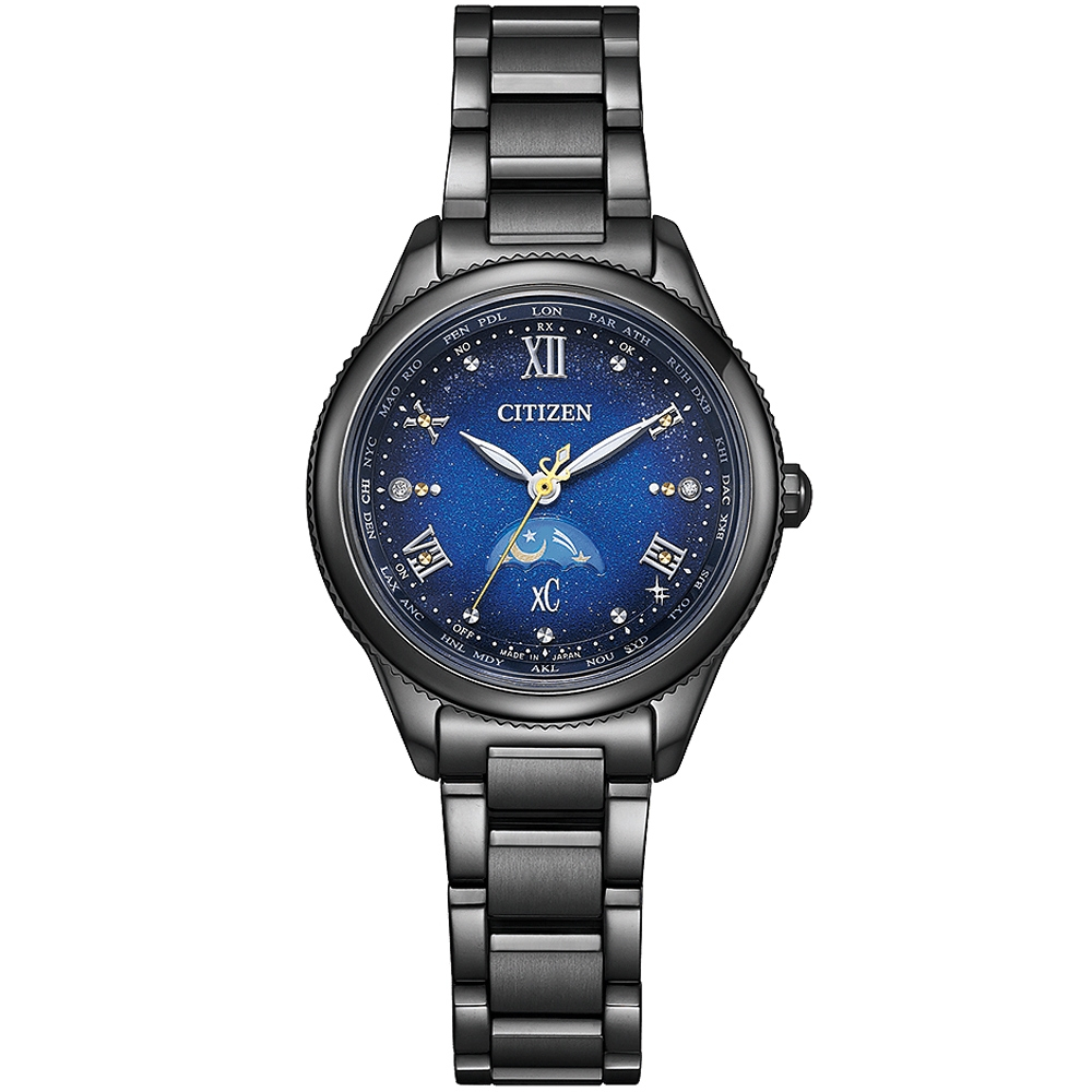CITIZEN 星辰 XC 夜川月 限量 超級鈦 日月顯示 光動能電波女錶 EE1007-75L, , large