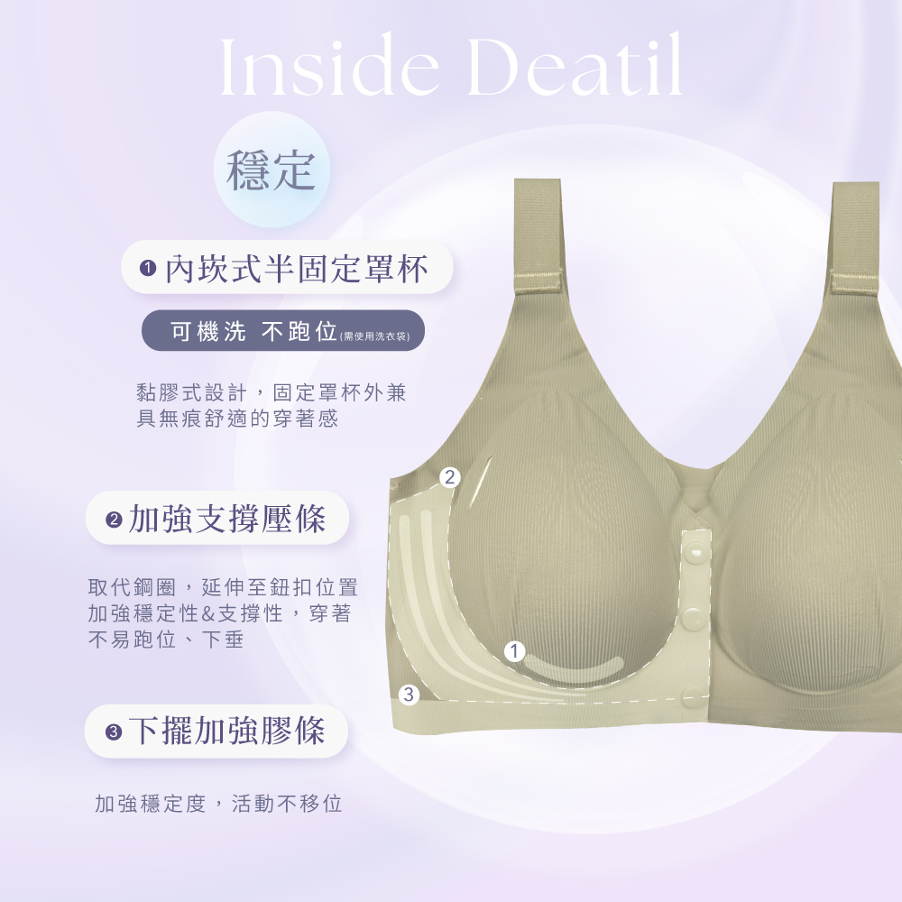 【伊柔 EVEROY】 裸肌無感無鋼圈前扣哺乳內衣 M-3XL(EQ)｜無痕包覆.加大尺碼 W031-86 酪梨綠, , large