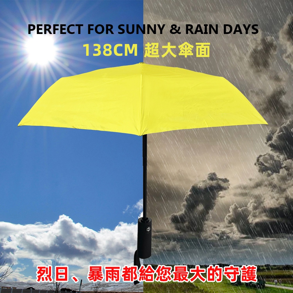 金士曼三折自動黑膠折傘 自動開收設計 抗風防曬雙效合一 多種顏色/黃 藍 黑 綠 深藍, , large