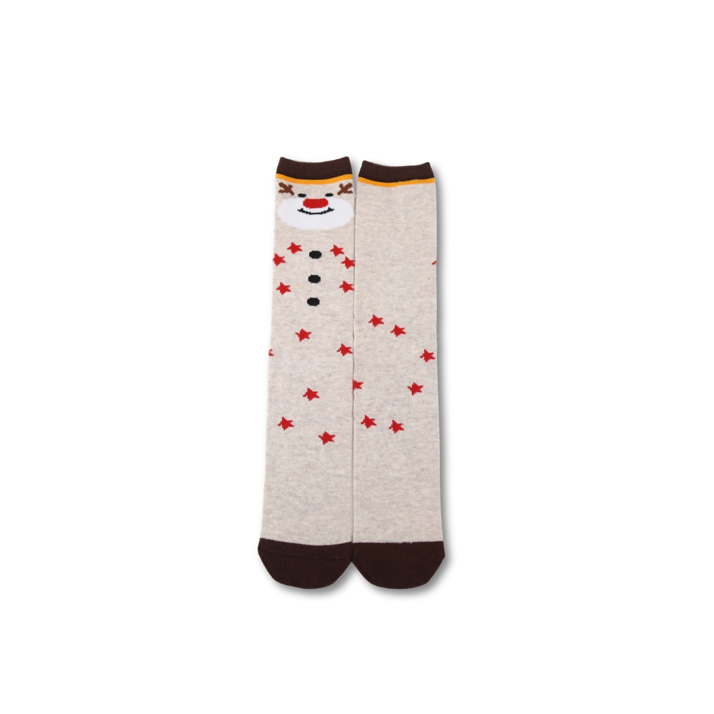 【台灣製】聖誕節主題襪 長襪-麋鹿奶茶 棉質 卡通襪 男襪 女襪 童襪