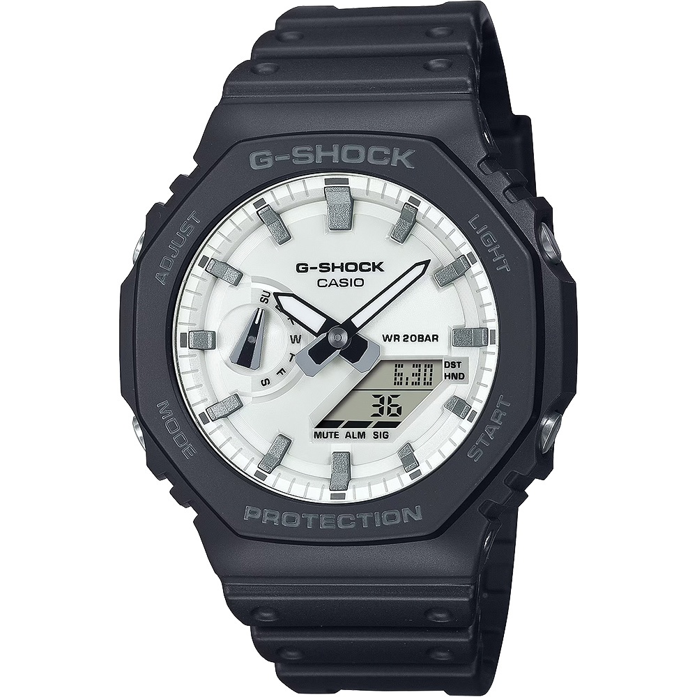 CASIO 卡西歐 G-SHOCK 黑白經典八角雙顯手錶 GA-2100WD-1A