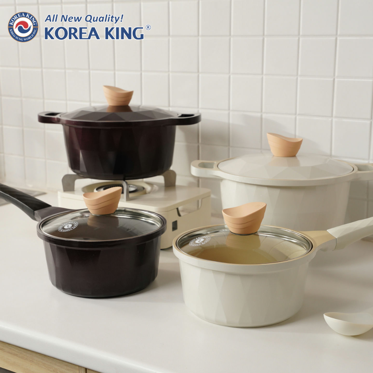 【Korea King】Crystal Ceremic Coated Non-Stick Pot with Glasslid 18cm