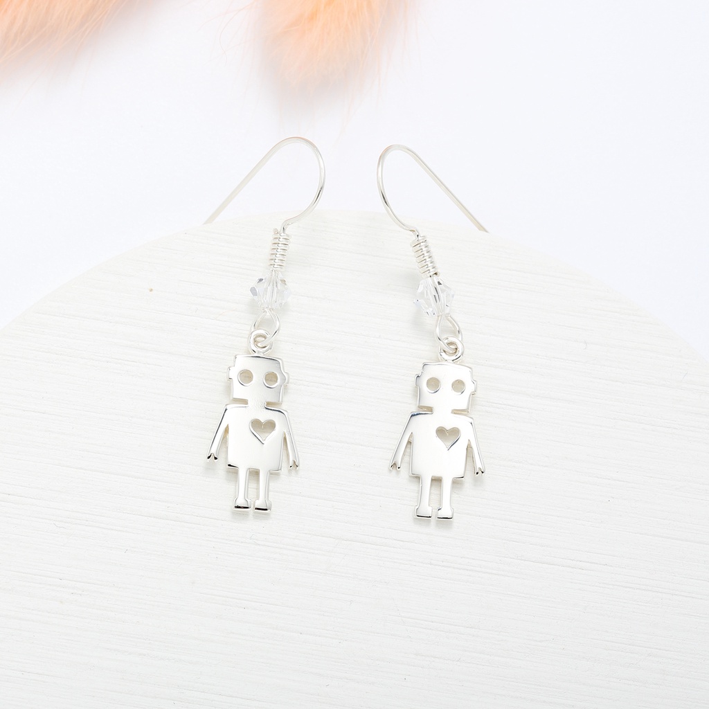 【Angel & Me】可愛 機器人 Robot s925 純銀 耳環 耳勾 (可改夾式) 情人節 禮物, , large