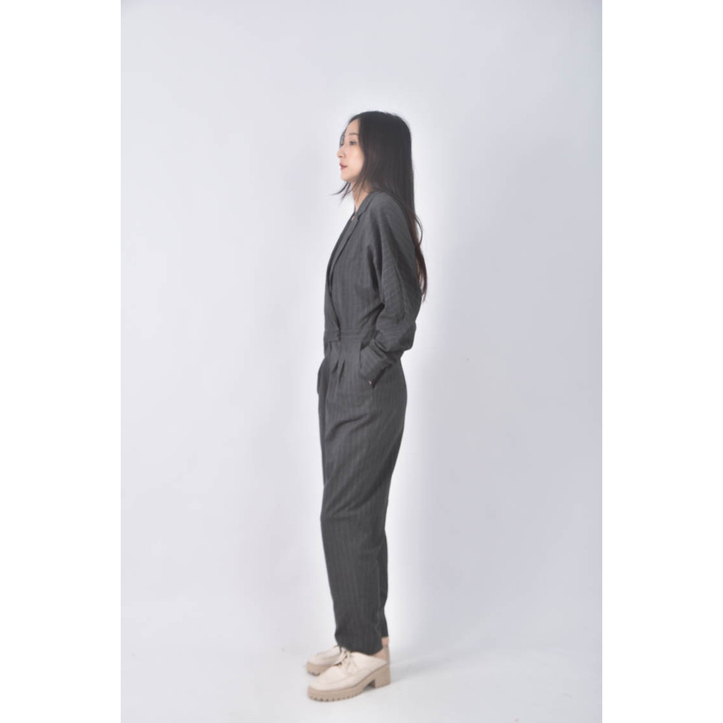 (S) 【禦姐薔尼私服】zara質感條紋灰色連身裝二手衣, , large