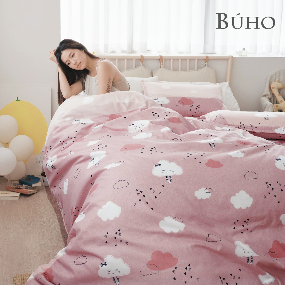 BUHO 舒柔安眠銀離子抗菌鋪棉床包枕套組-雙人(粉戀頻率), , large