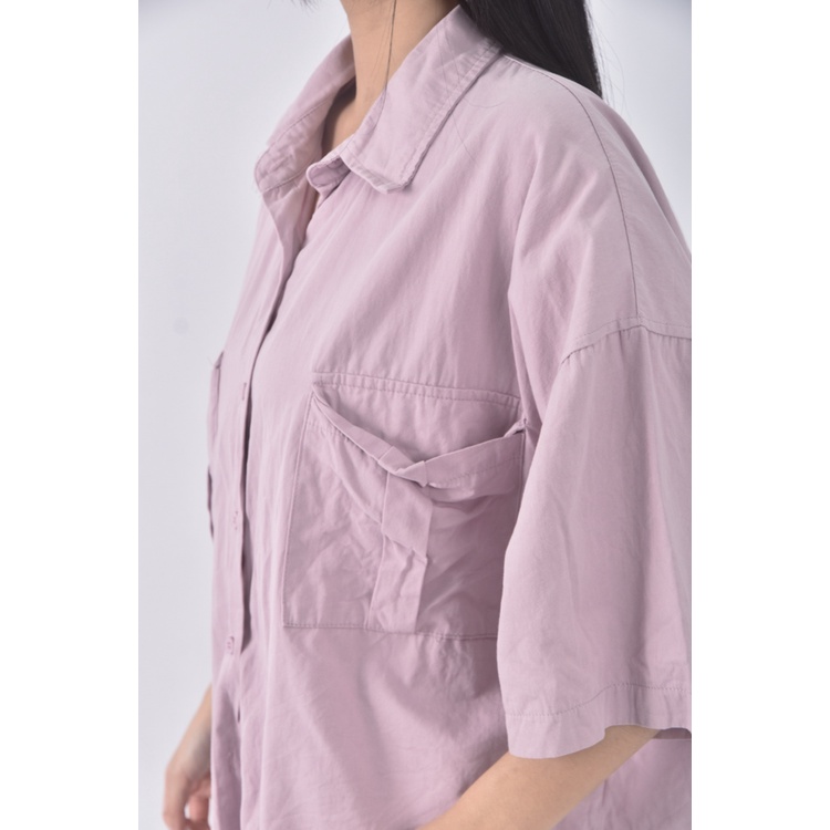 (XL) black vin修身短版排扣紫色短袖上衣二手衣, , large