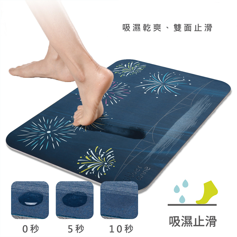 【怪獸】rubber anne 10秒頂吸 夜光版 軟式珪藻土吸水地墊 花火節 (60x40cm) -紫系列, , large