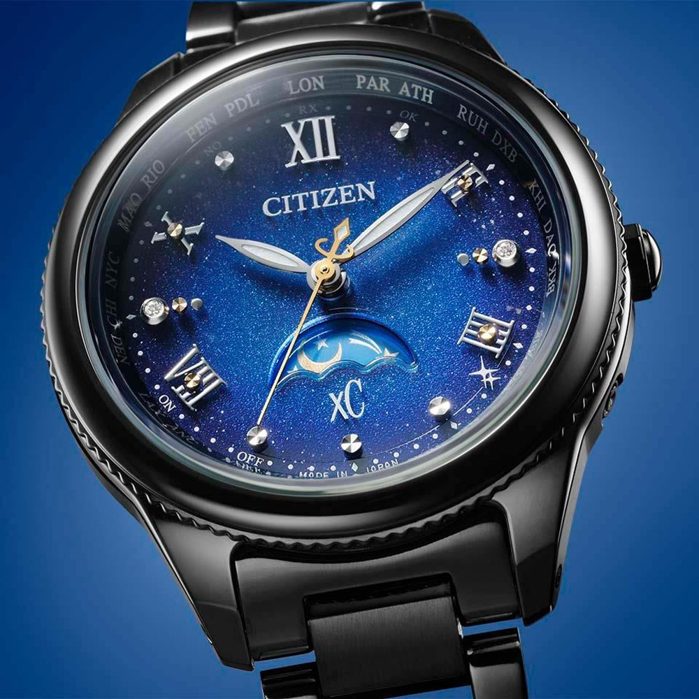 CITIZEN 星辰 XC 夜川月 限量 超級鈦 日月顯示 光動能電波女錶 EE1007-75L, , large