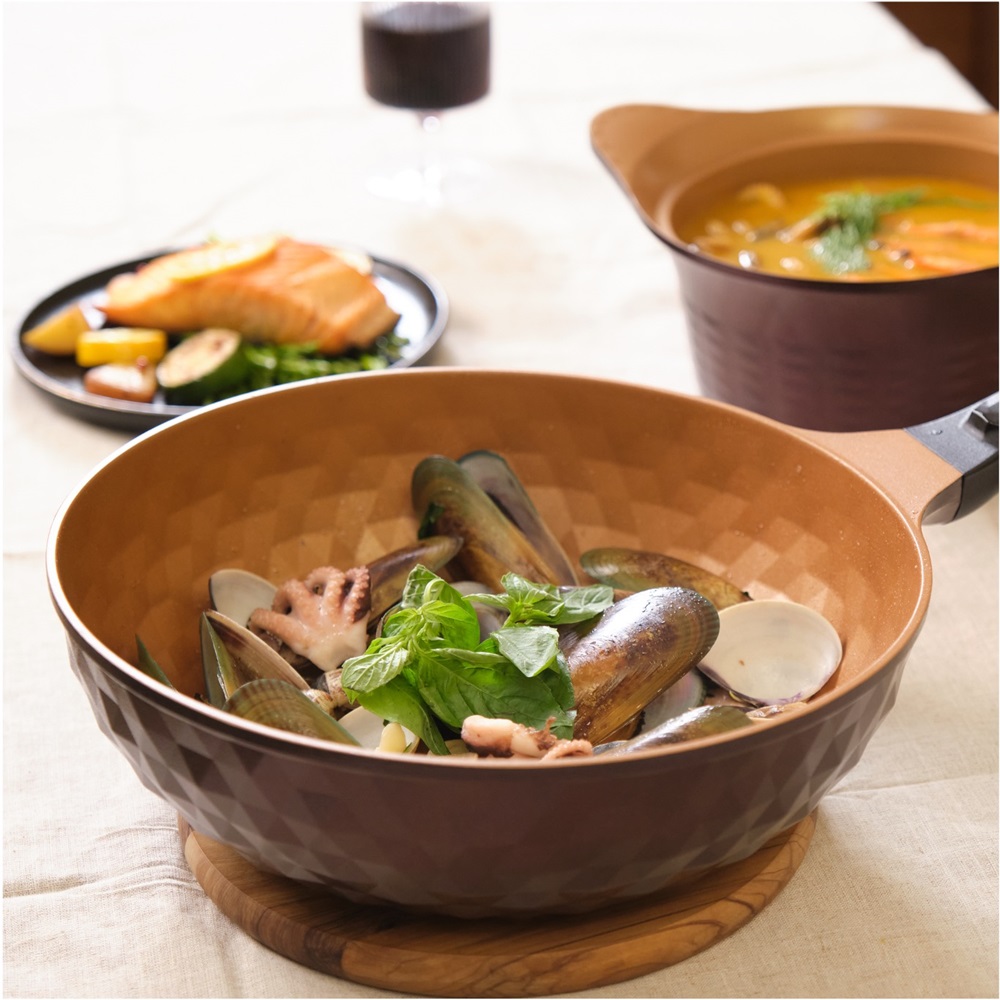 【Korea King】Diamond X Wok Pan wirh Glasslid 28cm- Made in Korea, , large
