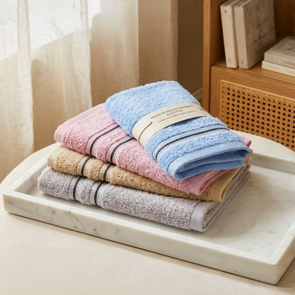 [Kaimei Cotton] 12-Pack Random Colors - MIT 16-Taels Pure Cotton Kids' Towel with Satin Header & Double Black Stripes, , large