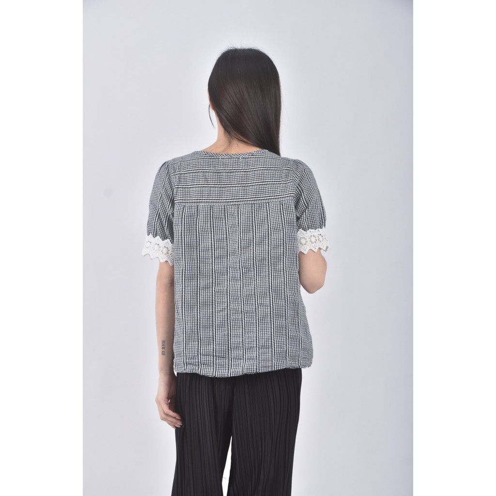 (S) ob style質感格紋黑色短袖上衣二手衣, , large