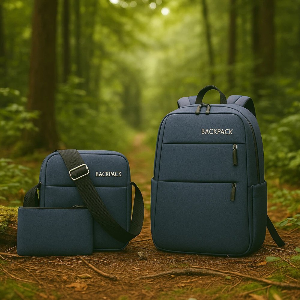 【A&R】三件組 超值時尚USB充電背包組 藍色, , large