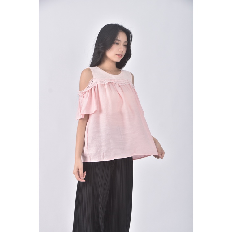 (S) ob style質感棉質露肩粉色短袖上衣二手衣, , large