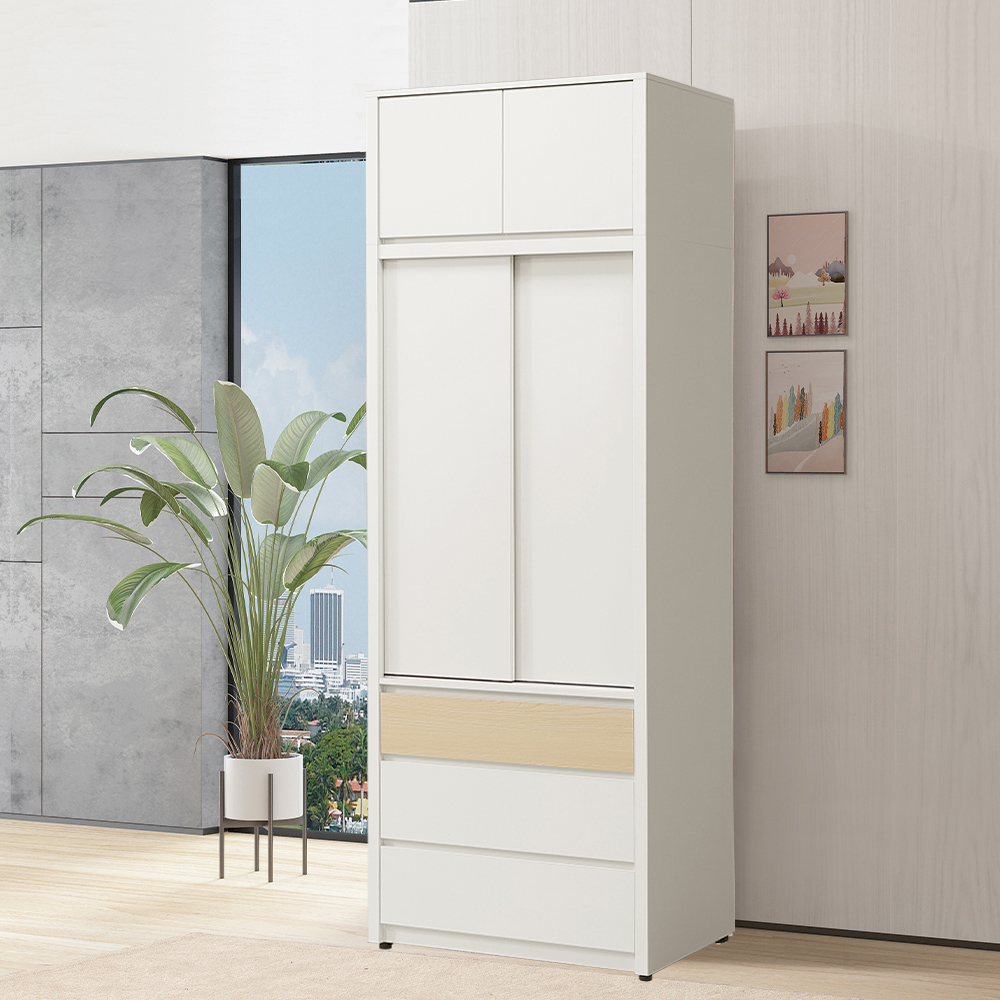 【唯熙傢俱】羅伊原木雙色2.6x8尺抽屜衣櫃, , large