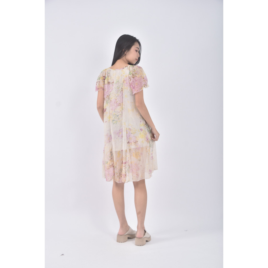 (S) 紡紗圓領黃色洋裝二手衣, , large