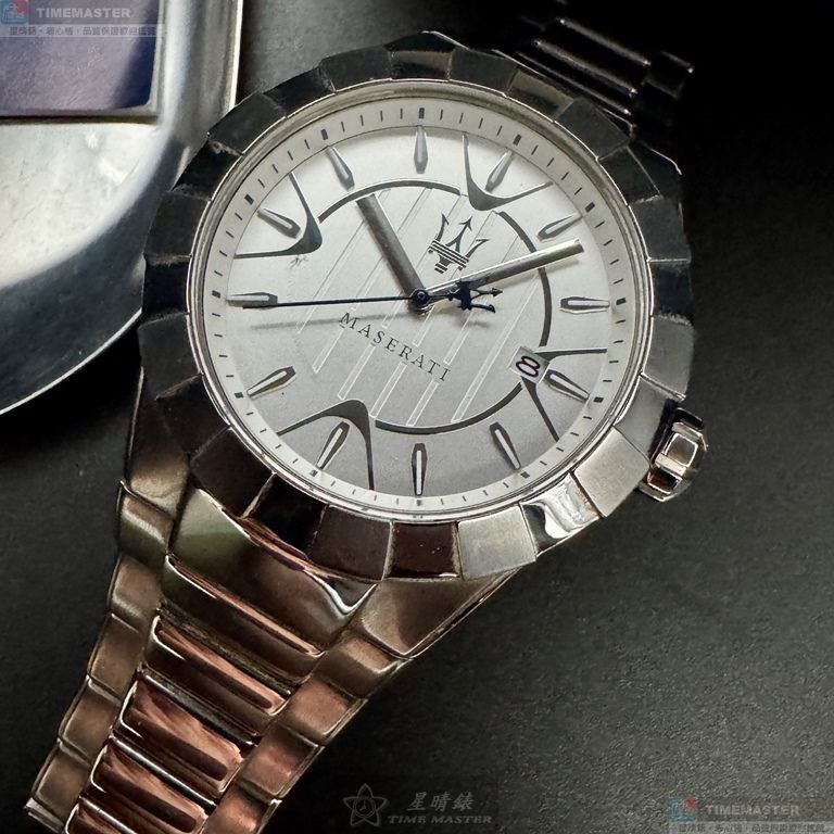 [星晴錶業]MASERATI手錶,44mm,R8853103001白色錶面銀錶殼銀色精鋼錶帶款, , large