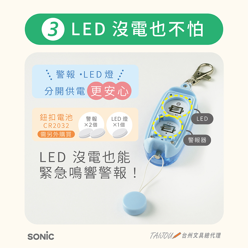 【龍品文創】SONIC 公司貨 GS-277 LED燈安全警報器-不附電池-光亮米 白-1個, , large