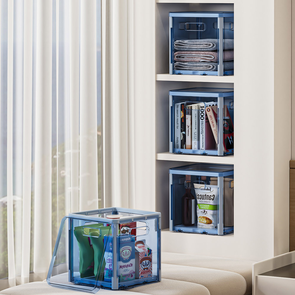 【AOTTO】透明極簡風可堆疊收納箱-秋波藍	(AL-015B*2), , large