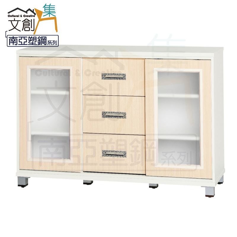 【文創集】樂蒂 環保4.6尺南亞塑鋼推門三抽餐櫃/收納櫃(客約商品), , large