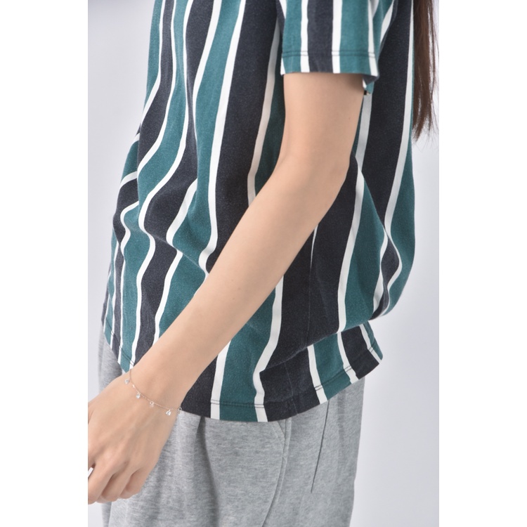 (S) bershka運動棉質條紋綠色短袖上衣二手衣, , large