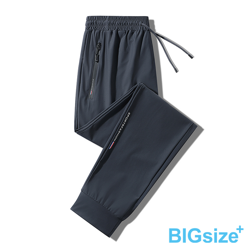 超值大尺碼-鬆緊帶 排汗 束口 冰絲長褲-黑-0204165, , large